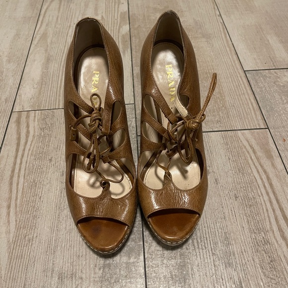 Prada Women's Brown Peep-Toe Heels - Picture 1 of 6